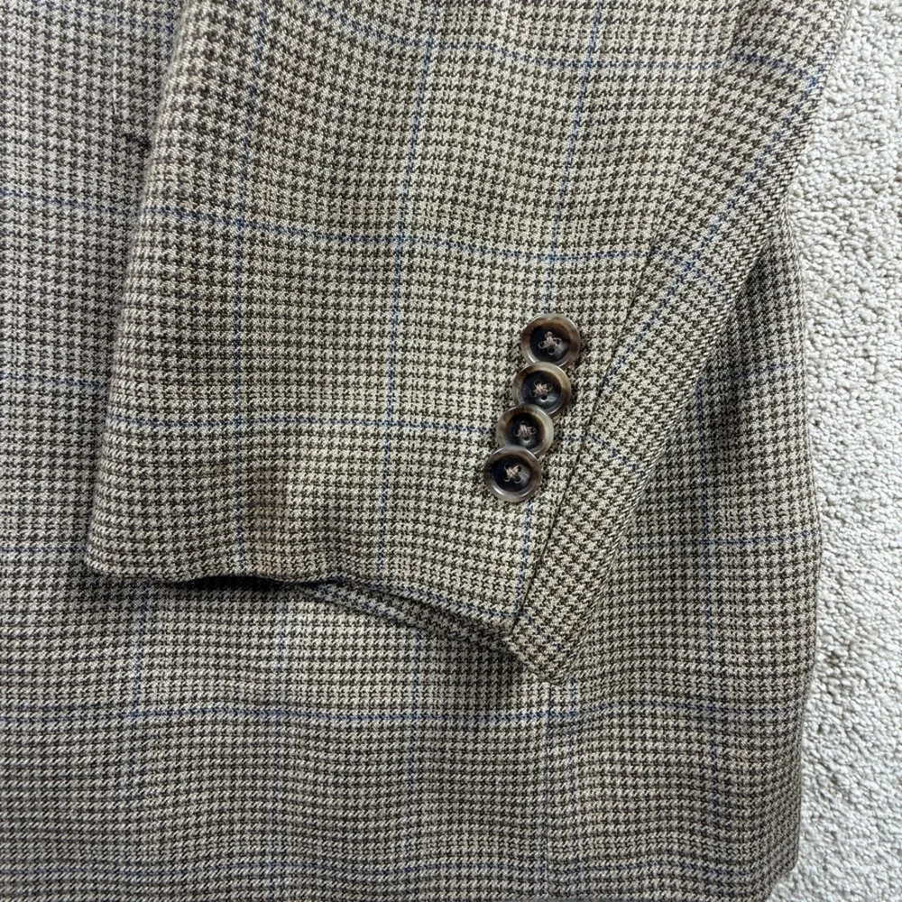 John W. Nordstrom Sport Coat Mens 42L Brown Excellent Silk Wool Houndstooth